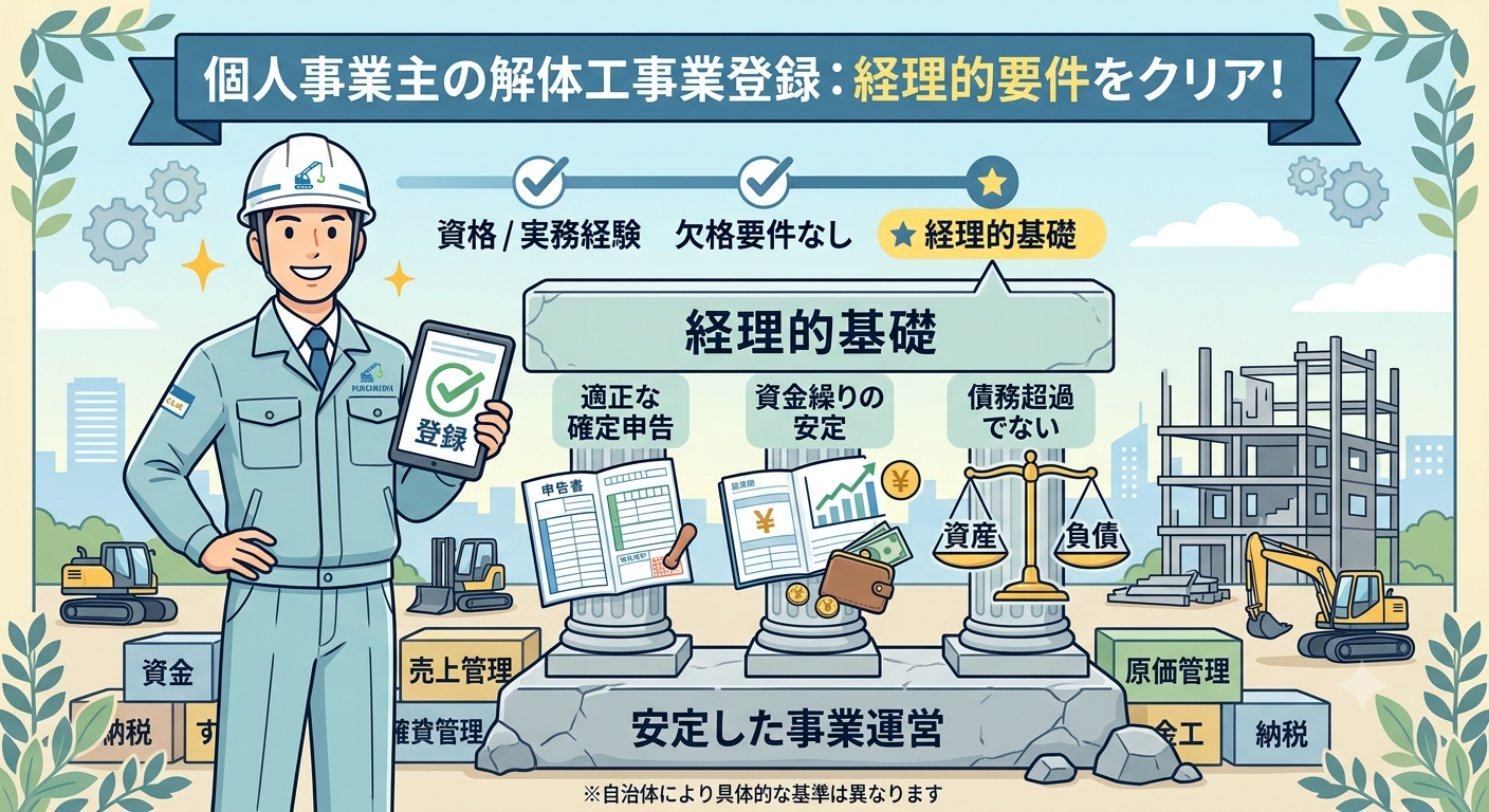 【個人事業主向け】解体工事業登録の進め方!気になる「経理的要件」のクリア方法も徹底解説